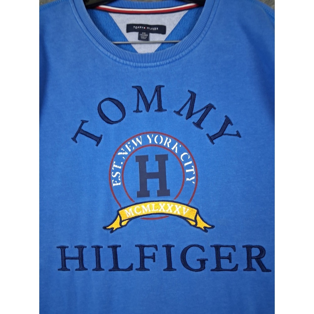 Tommy Hilfiger Men Sweatshirt 2XL Blue Crew Pullover Embroidered MCMLXXXV 1980s